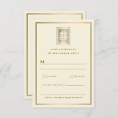 金ゴールドエレガント結婚中国の幸福 出欠カード (正面/裏面)