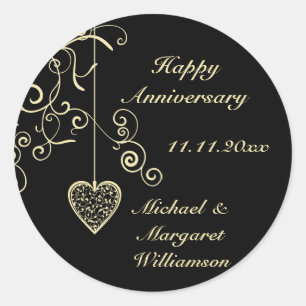 金ゴールドエレガント結婚周年記念ステッカー ラウンドシール