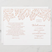 金ゴールドエレガント結婚式のプログラムを折った。青色植物学 (正面/裏面)