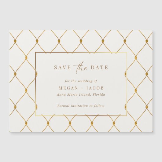 金ゴールドエレガント結婚式の日付の保存 マグネット招待状 (正面)