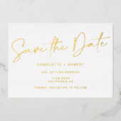 金ゴールドエレガント結婚式の日付写真を保存 箔招待状 (正面)