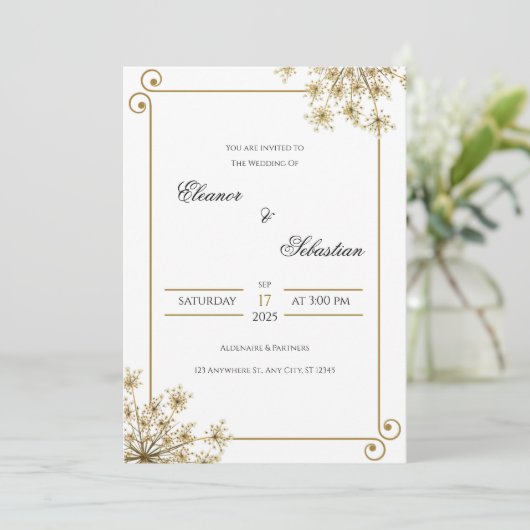 金ゴールドエレガント結婚式招待状(フローラアクセント付) 招待状