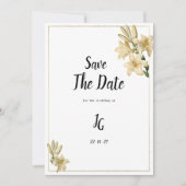 金ゴールドエレガント緑の白いユリの花の日付を保存 招待状 (正面)