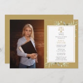 金ゴールドエレガント緑化法科卒業写真 招待状 (正面/裏面)