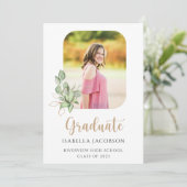 金ゴールドエレガント緑色写真卒業 招待状 (スタンド正面)