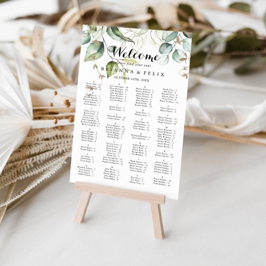 金ゴールドエレガント緑色系アルファベット座席表 ポスター