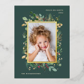 金ゴールドエレガント緑 |写真と緑 箔シーズンポストカード (正面)