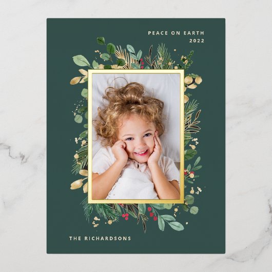 金ゴールドエレガント緑 |写真と緑 箔シーズンポストカード (正面)