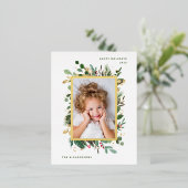 金ゴールドエレガント緑 |写真付き白 箔シーズンポストカード (立ち正面)