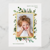 金ゴールドエレガント緑 |写真付き白 箔シーズンポストカード (正面)