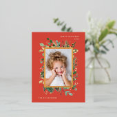 金ゴールドエレガント緑 |写真付き赤 箔シーズンポストカード (立ち正面)