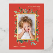 金ゴールドエレガント緑 |写真付き赤 箔シーズンポストカード (正面)