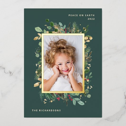 金ゴールドエレガント緑 | 2枚の写真で緑 箔シーズンカード (正面)