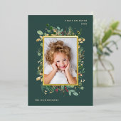 金ゴールドエレガント緑 | 2枚の写真で緑 箔シーズンカード (立ち正面)