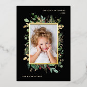 金ゴールドエレガント緑 | 2枚の写真で黒 箔シーズンカード (正面)