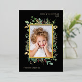 金ゴールドエレガント緑 | 2枚の写真で黒 箔シーズンカード (立ち正面)