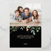 金ゴールドエレガント緑 | 2枚の写真で黒 箔シーズンカード (裏面)