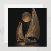 金ゴールドエレガント線芸術イラストレーションのロングシップ シーズンカード (正面/裏面)