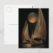 金ゴールドエレガント線芸術イラストレーションのロングシップ ポストカード (正面/裏面)