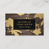 金ゴールドエレガント花柄ダークウッド設計者 名刺 (正面)