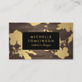 金ゴールドエレガント花柄ダークウッド設計者 名刺 (正面)