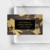 金ゴールドエレガント花柄ダークウッド設計者 名刺