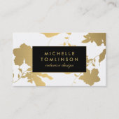 金ゴールドエレガント花柄ホワイトデザイナー 名刺 (正面)