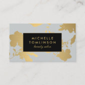 金ゴールドエレガント花柄ライトグレーデザイナー 名刺 (正面)