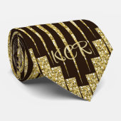 金ゴールドエレガント茶色の装飾模様イニシャル ネクタイ (ロール)