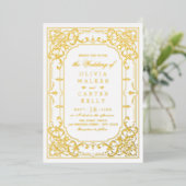 金ゴールドエレガント華美のヴィンテージ結婚式 箔招待状 (立ち正面)