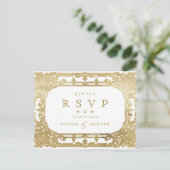 金ゴールドエレガント華美ロマンチックなヴィンテージ結婚式RSVP インビテーションポストカード (スタンド正面)