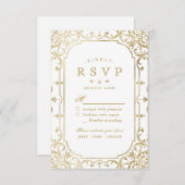 金ゴールドエレガント華美ロマンチックなヴィンテージ結婚式RSVP 出欠カード (正面/裏面)