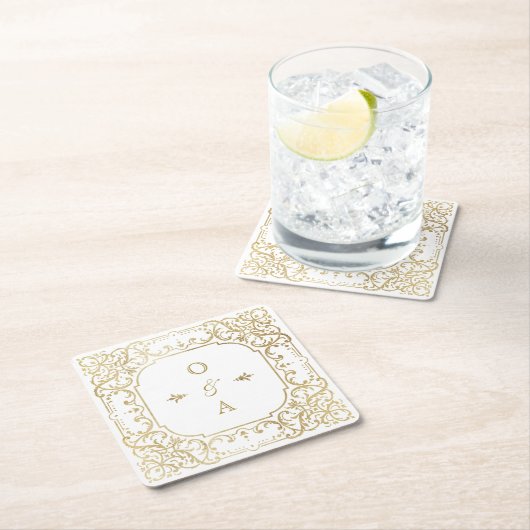 金ゴールドエレガント華美ヴィンテージ対モノグラム スクエアペーパーコースター (インサイチュ)