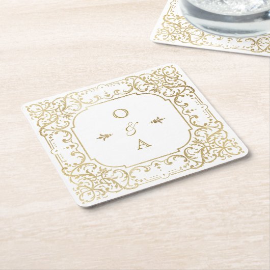 金ゴールドエレガント華美ヴィンテージ対モノグラム スクエアペーパーコースター (アングル)