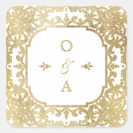 金ゴールドエレガント華美ヴィンテージ結婚式モノグラム スクエアシール
