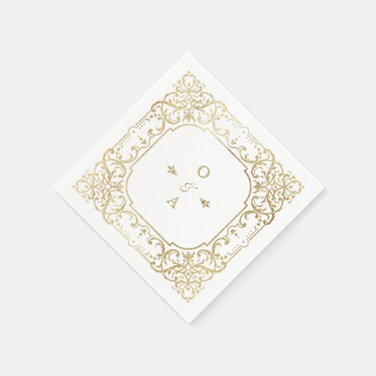 金ゴールドエレガント華美ヴィンテージ結婚式モノグラム スタンダードカクテルナプキン (角)