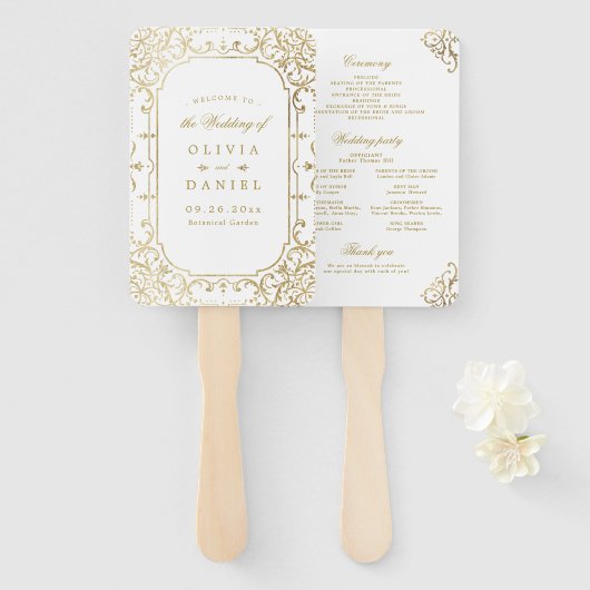 金ゴールドエレガント華美ヴィンテージ結婚式 ハンドファン (正面&裏面)