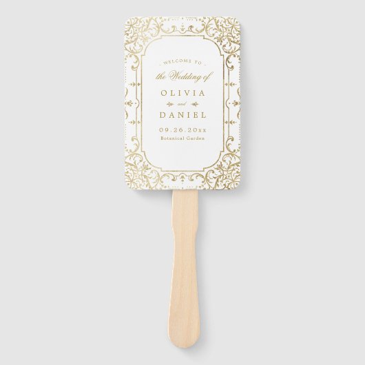 金ゴールドエレガント華美ヴィンテージ結婚式 ハンドファン (正面)