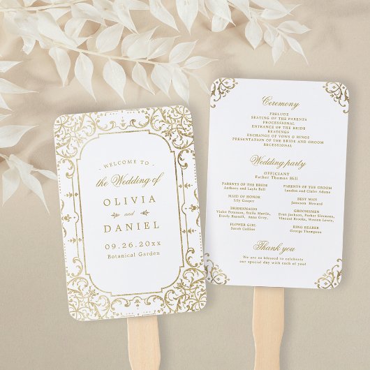 金ゴールドエレガント華美ヴィンテージ結婚式 ハンドファン