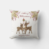 金ゴールドエレガント葉と赤ベリーディアクリスマス クッション (正面)