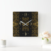 金ゴールドエレガント葉 スクエア壁時計 (ホーム)