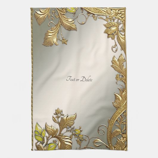 金ゴールドエレガント装飾フローラキッチンタオル キッチンタオル (縦)