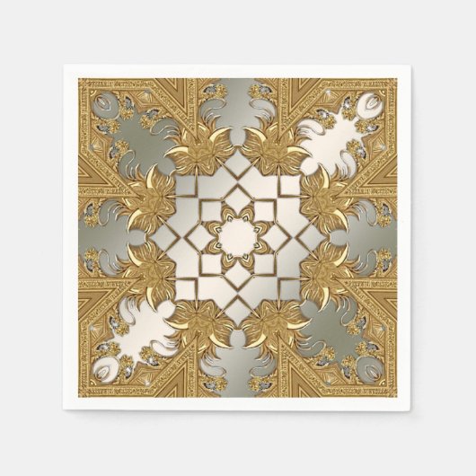 金ゴールドエレガント装飾フローラナプキン スタンダードカクテルナプキン (正面)