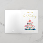 金ゴールドエレガント誕生日ウィッシュハウスケーキリアルティ 箔グリーティングカード (外側レイダウン)