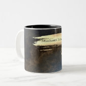 金ゴールドエレガント象、ブラシのストローク、レザールック ツートーンマグカップ (正面左)