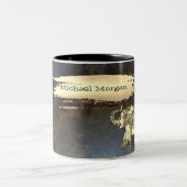 金ゴールドエレガント象、ブラシのストローク、レザールック ツートーンマグカップ (中央)