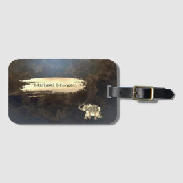 金ゴールドエレガント象、ブラシのストローク、レザールック ラゲッジタグ