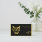金ゴールドエレガント賢いフクロウ（黒い名刺） 名刺 (スタンド正面)
