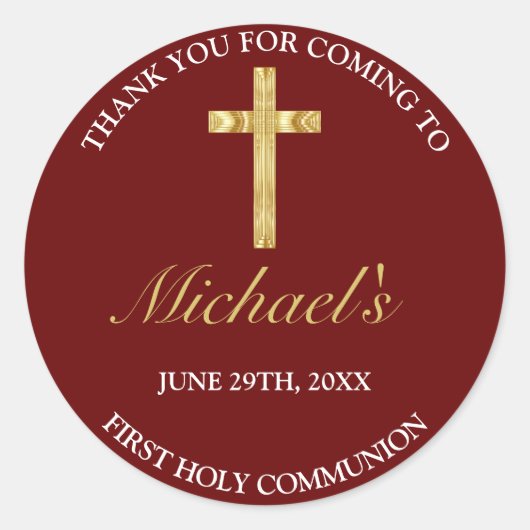 金ゴールドエレガント赤十字ファースト・コミュニオンサンキュー ラウンドシール (正面)