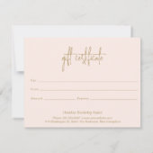 金ゴールドエレガント赤面ピンクのビジネスのギフト券 (裏面)